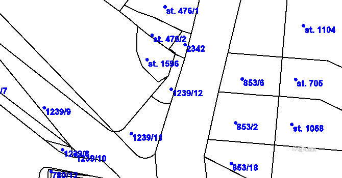 Parcela st. 1239/12 v KÚ Jičín, Katastrální mapa