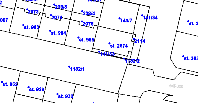 Parcela st. 141/33 v KÚ Jičín, Katastrální mapa