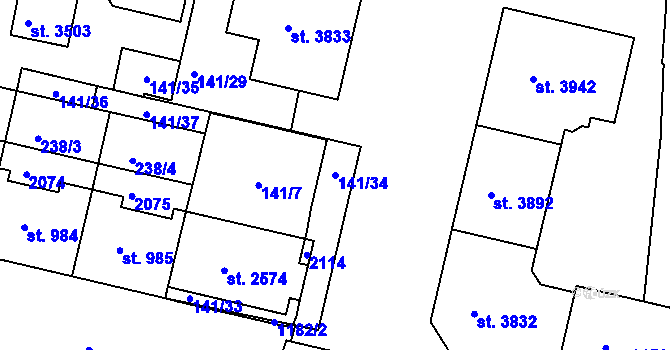 Parcela st. 141/34 v KÚ Jičín, Katastrální mapa