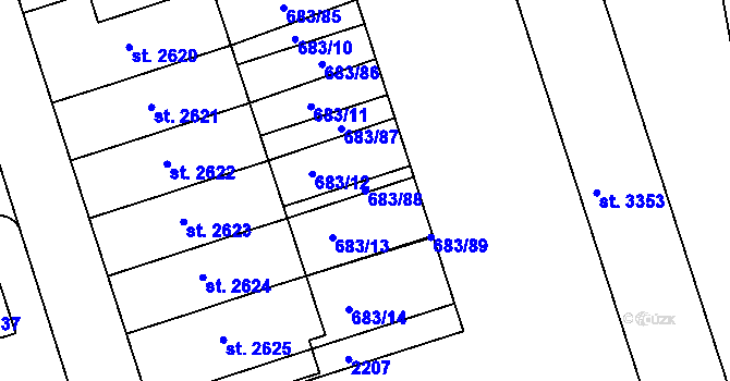 Parcela st. 683/88 v KÚ Jičín, Katastrální mapa