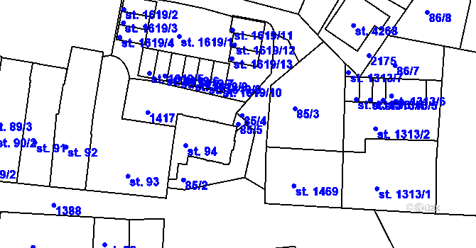 Parcela st. 85/5 v KÚ Jičín, Katastrální mapa