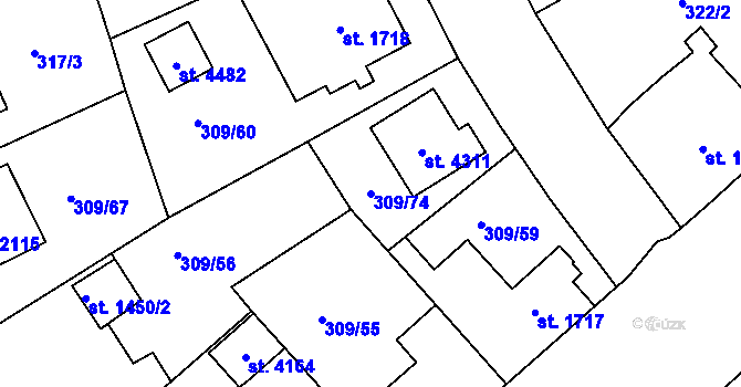 Parcela st. 309/74 v KÚ Jičín, Katastrální mapa
