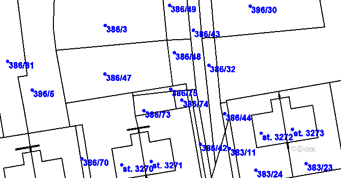 Parcela st. 386/75 v KÚ Jičín, Katastrální mapa