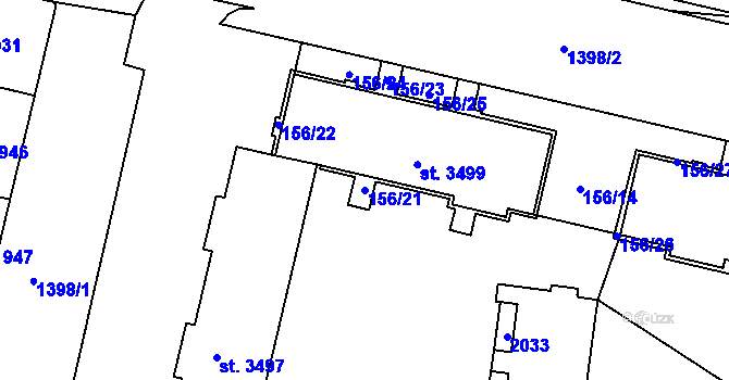 Parcela st. 156/21 v KÚ Jičín, Katastrální mapa
