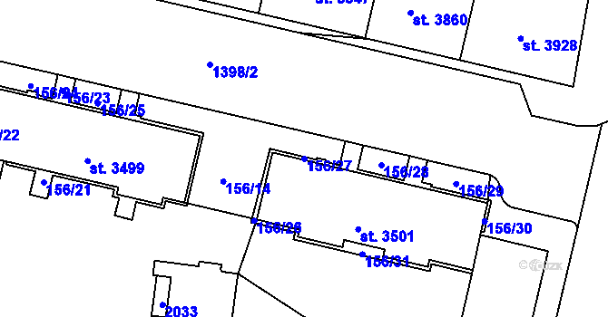 Parcela st. 156/27 v KÚ Jičín, Katastrální mapa