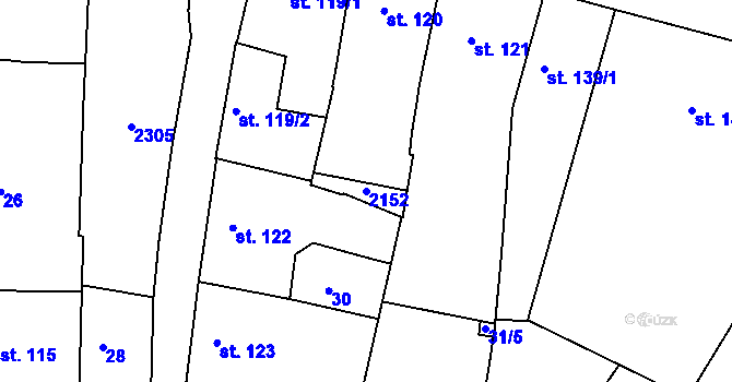 Parcela st. 2152 v KÚ Jičín, Katastrální mapa
