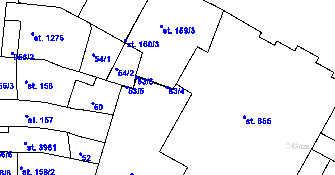 Parcela st. 53/4 v KÚ Jičín, Katastrální mapa