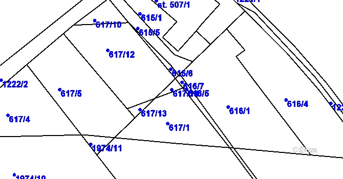Parcela st. 617/14 v KÚ Jičín, Katastrální mapa