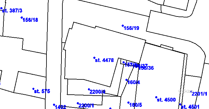 Parcela st. 157/4 v KÚ Jičín, Katastrální mapa