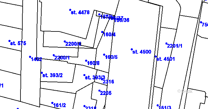 Parcela st. 160/5 v KÚ Jičín, Katastrální mapa