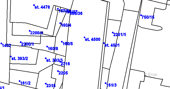 Parcela st. 160/7 v KÚ Jičín, Katastrální mapa