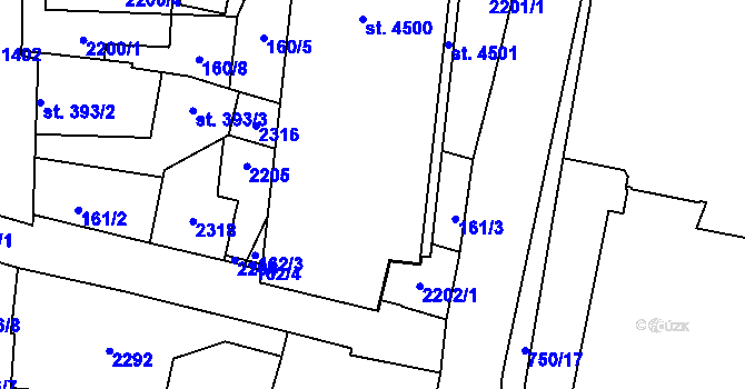 Parcela st. 161/4 v KÚ Jičín, Katastrální mapa