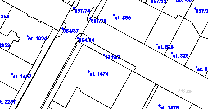 Parcela st. 1249/3 v KÚ Jičín, Katastrální mapa