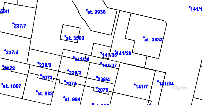 Parcela st. 141/35 v KÚ Jičín, Katastrální mapa