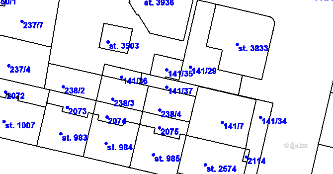 Parcela st. 141/37 v KÚ Jičín, Katastrální mapa