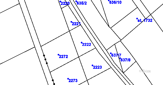 Parcela st. 2222 v KÚ Jičín, Katastrální mapa