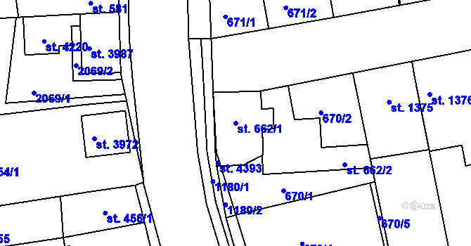 Parcela st. 662/1 v KÚ Jičín, Katastrální mapa
