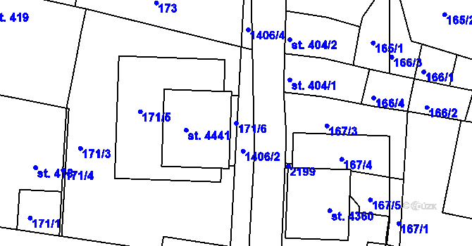 Parcela st. 171/6 v KÚ Jičín, Katastrální mapa