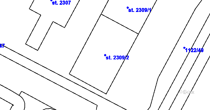 Parcela st. 2309/2 v KÚ Jičín, Katastrální mapa