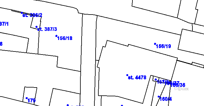 Parcela st. 156/38 v KÚ Jičín, Katastrální mapa