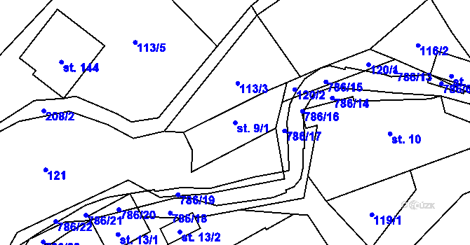 Parcela st. 9/1 v KÚ Jičina, Katastrální mapa