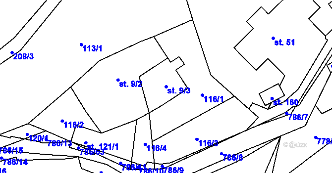 Parcela st. 9/3 v KÚ Jičina, Katastrální mapa