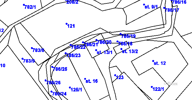 Parcela st. 13/1 v KÚ Jičina, Katastrální mapa