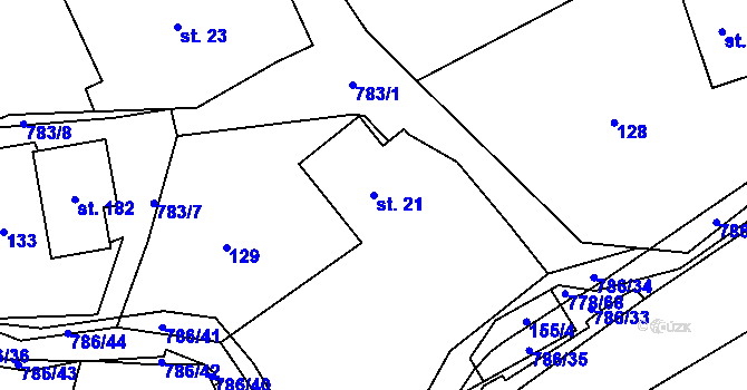 Parcela st. 21 v KÚ Jičina, Katastrální mapa