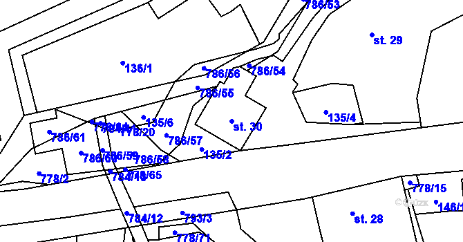 Parcela st. 30 v KÚ Jičina, Katastrální mapa