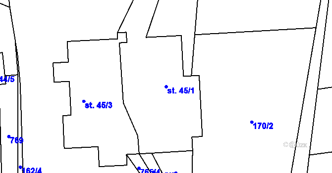 Parcela st. 45/1 v KÚ Jičina, Katastrální mapa