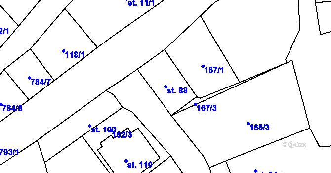 Parcela st. 88 v KÚ Jičina, Katastrální mapa