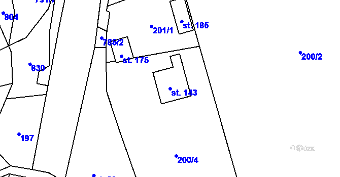 Parcela st. 143 v KÚ Jičina, Katastrální mapa