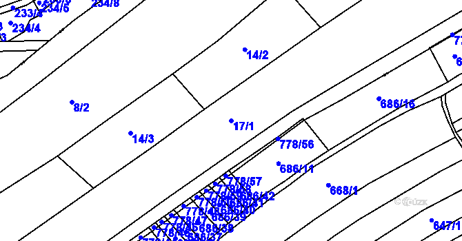 Parcela st. 17/1 v KÚ Jičina, Katastrální mapa