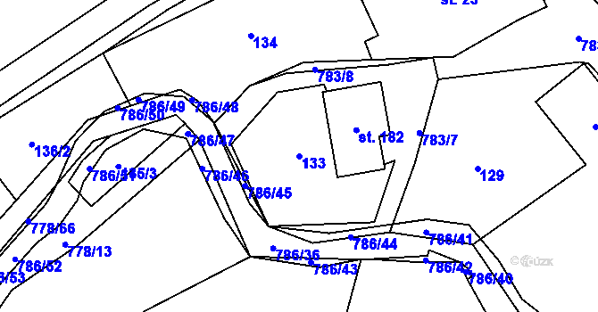 Parcela st. 133 v KÚ Jičina, Katastrální mapa