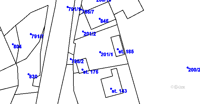 Parcela st. 201/1 v KÚ Jičina, Katastrální mapa