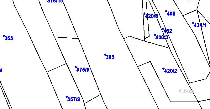 Parcela st. 385 v KÚ Jičina, Katastrální mapa