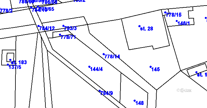 Parcela st. 778/14 v KÚ Jičina, Katastrální mapa
