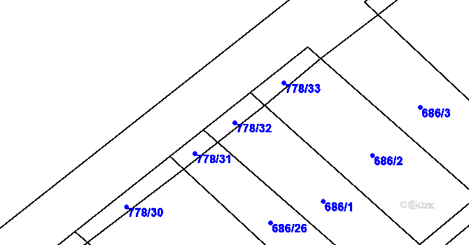Parcela st. 778/32 v KÚ Jičina, Katastrální mapa