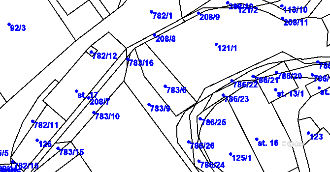 Parcela st. 783/6 v KÚ Jičina, Katastrální mapa