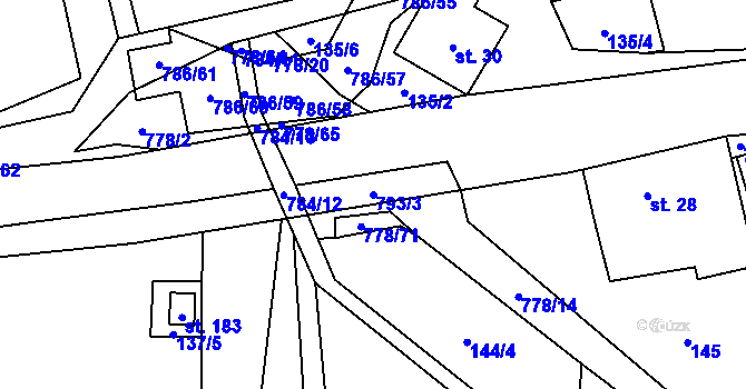 Parcela st. 793/3 v KÚ Jičina, Katastrální mapa