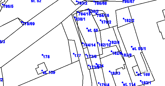 Parcela st. 784/14 v KÚ Jičina, Katastrální mapa