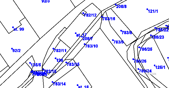 Parcela st. 783/10 v KÚ Jičina, Katastrální mapa