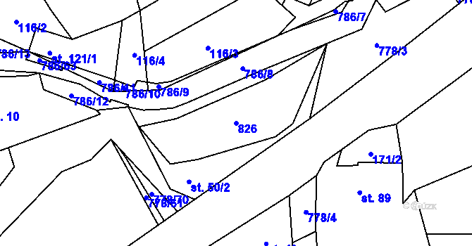 Parcela st. 826 v KÚ Jičina, Katastrální mapa