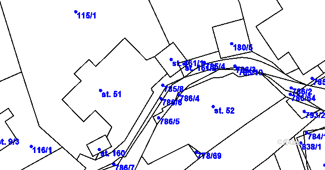 Parcela st. 785/8 v KÚ Jičina, Katastrální mapa