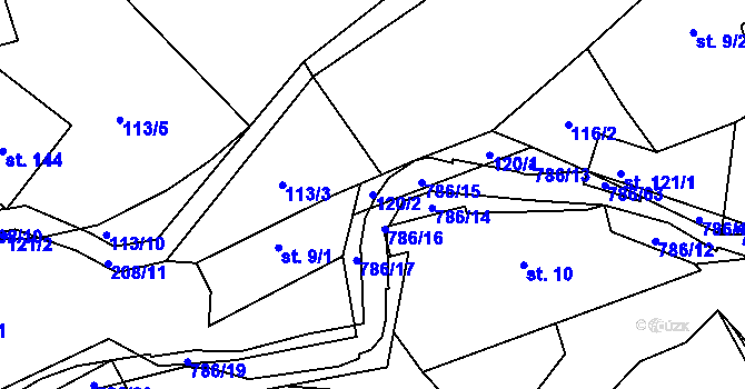 Parcela st. 120/2 v KÚ Jičina, Katastrální mapa