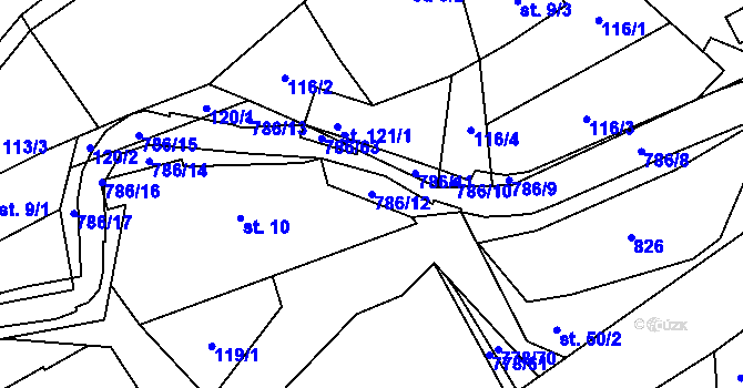 Parcela st. 786/12 v KÚ Jičina, Katastrální mapa