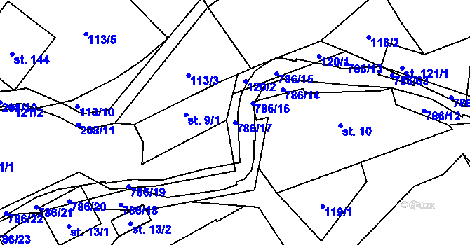 Parcela st. 786/17 v KÚ Jičina, Katastrální mapa