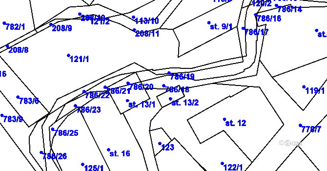 Parcela st. 786/18 v KÚ Jičina, Katastrální mapa