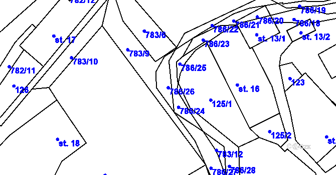 Parcela st. 786/26 v KÚ Jičina, Katastrální mapa