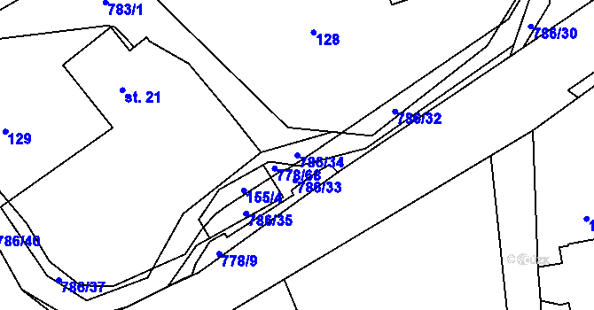 Parcela st. 786/34 v KÚ Jičina, Katastrální mapa